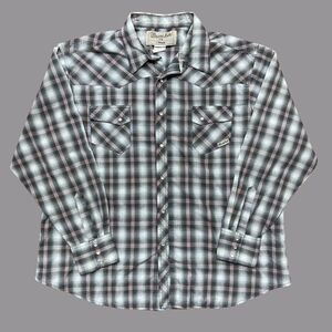 Wrangler Wrancher Vintage Pearl Snap Western Plaid Black White Shirt Men's 2XL